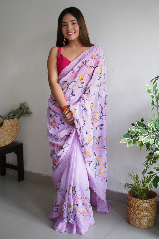 Lavender Georgette Saree With Blouse Piece