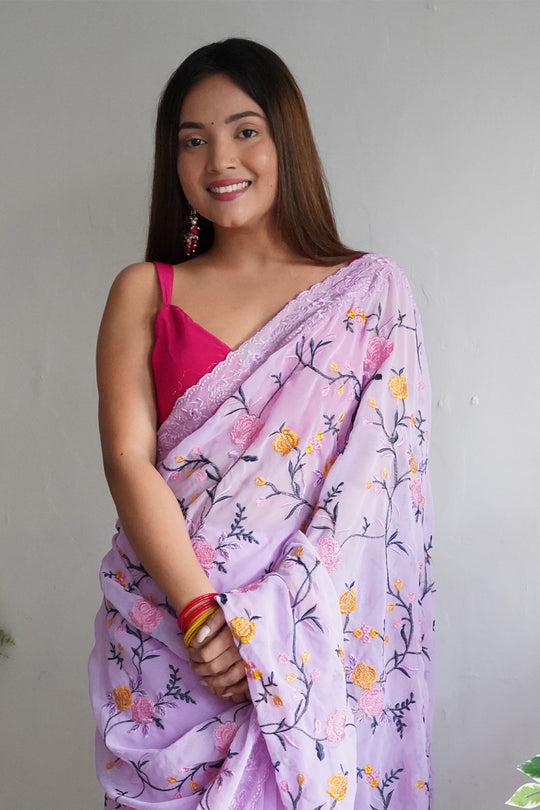 Lavender Georgette Saree With Blouse Piece