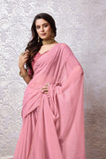 Peach Chiffon Saree With Blouse Piece