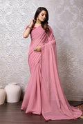 Peach Chiffon Saree With Blouse Piece