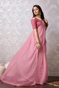 Peach Chiffon Saree With Blouse Piece