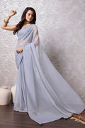 Grey Chiffon Saree With Blouse Piece