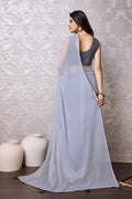 Grey Chiffon Saree With Blouse Piece