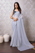 Grey Chiffon Saree With Blouse Piece