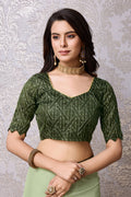 Pista Green Chiffon Saree With Blouse Piece