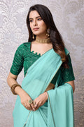 Teal Chiffon Saree With Blouse Piece