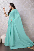 Teal Chiffon Saree With Blouse Piece