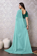 Teal Chiffon Saree With Blouse Piece