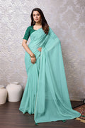 Teal Chiffon Saree With Blouse Piece