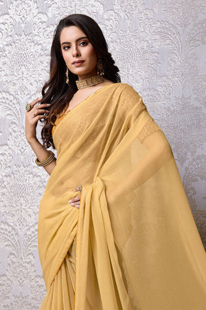Yellow Chiffon Saree With Blouse Piece