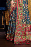 Blue Silk Ethnic Motifs Printed Saree