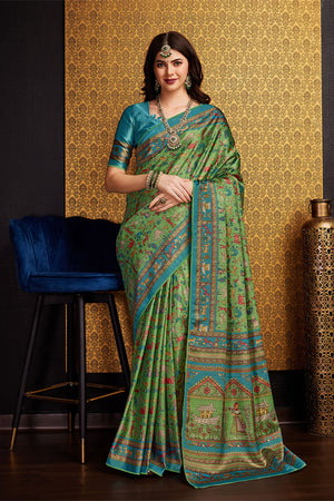 Green Silk Warli Printed Saree