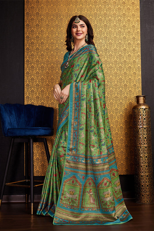 Green Silk Warli Printed Saree