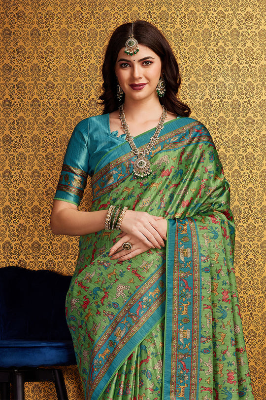 Green Silk Warli Printed Saree