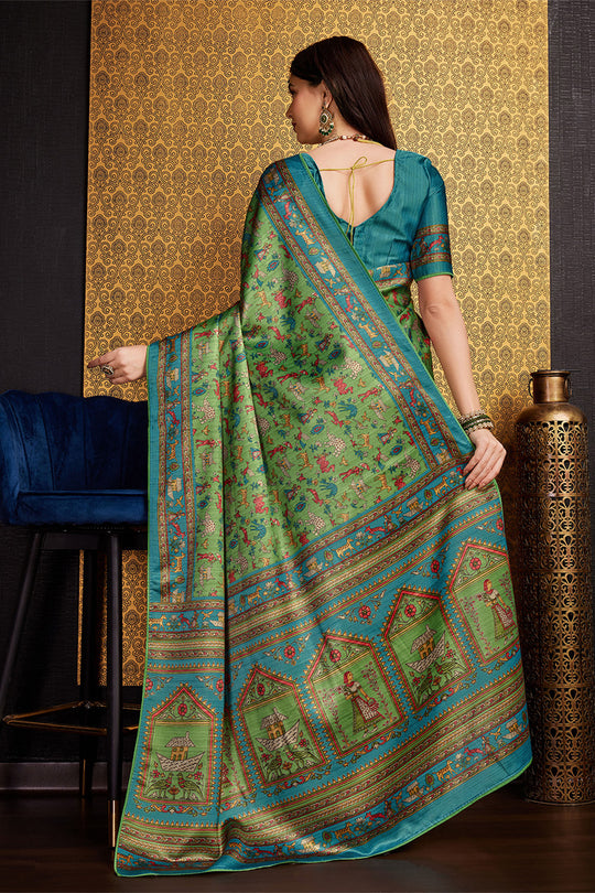 Green Silk Warli Printed Saree
