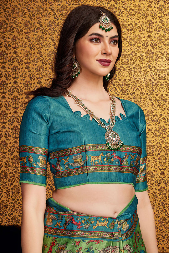 Green Silk Warli Printed Saree