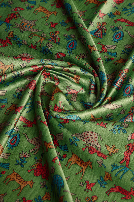 Green Silk Warli Printed Saree