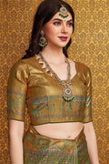 Mehendi Green Silk Warli Printed Zari Saree
