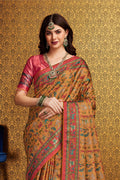 Mustard Silk Floral Printed Saree