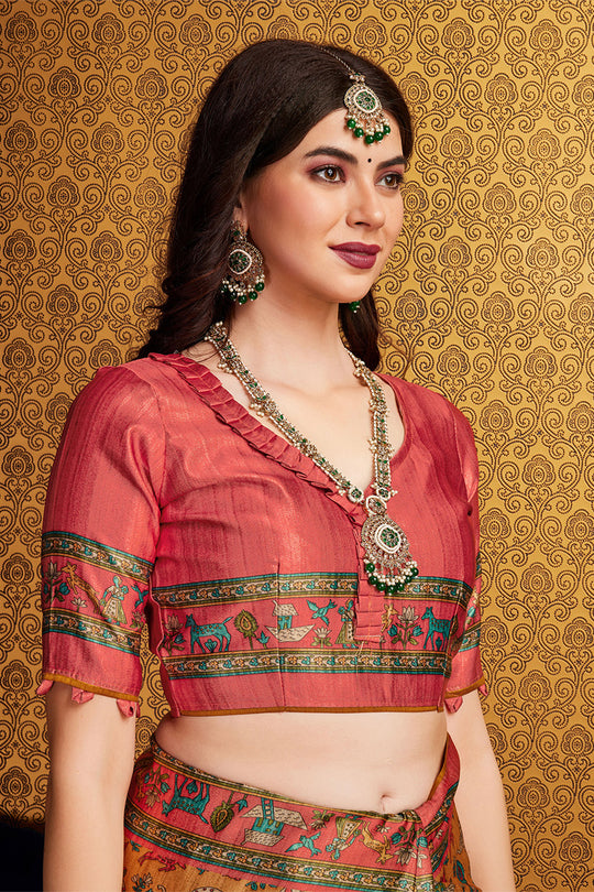 Mustard Silk Floral Printed Saree