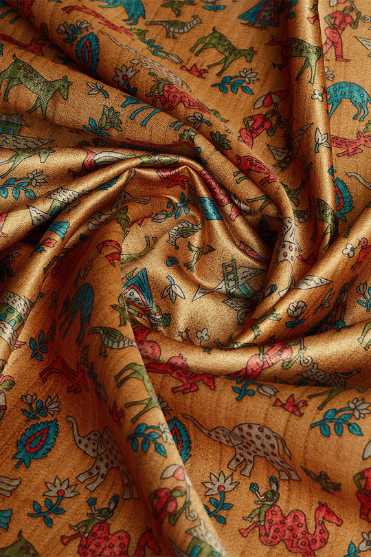 Mustard Silk Floral Printed Saree