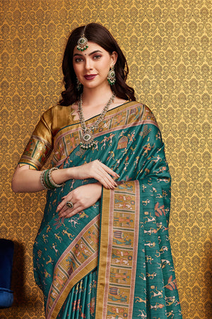 Green Silk Warli Printed Saree