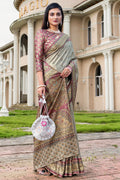 Tan Beige Satin Saree