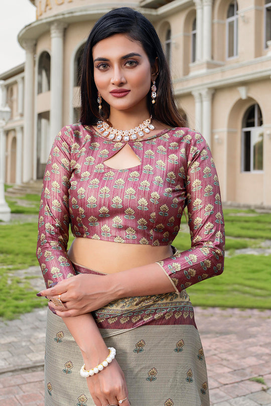 Tan Beige Satin Saree
