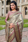 Tan Beige Satin Saree