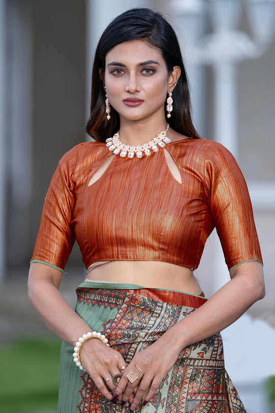 Firozi Green Satin Saree