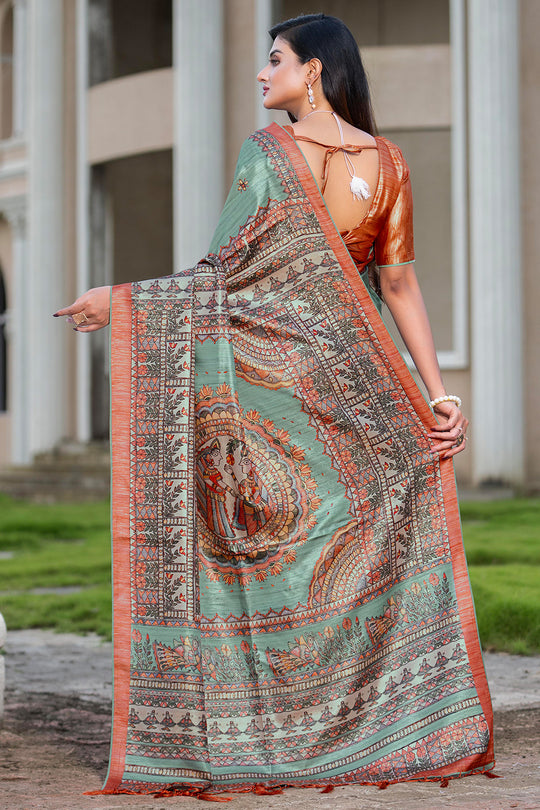 Firozi Green Satin Saree