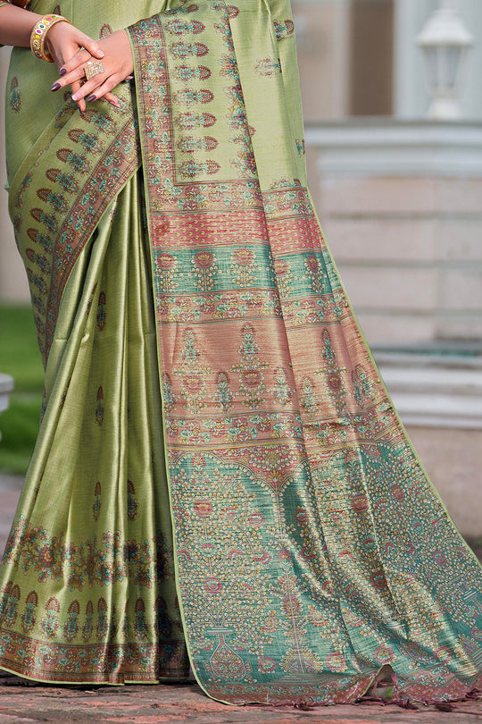 Mehndi Greeb Satin Saree