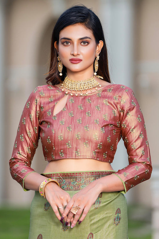 Mehndi Greeb Satin Saree