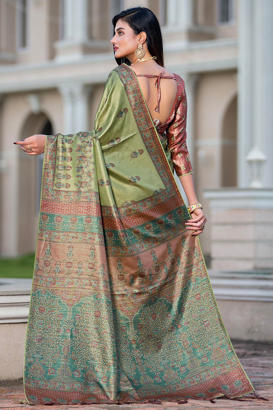 Mehndi Greeb Satin Saree