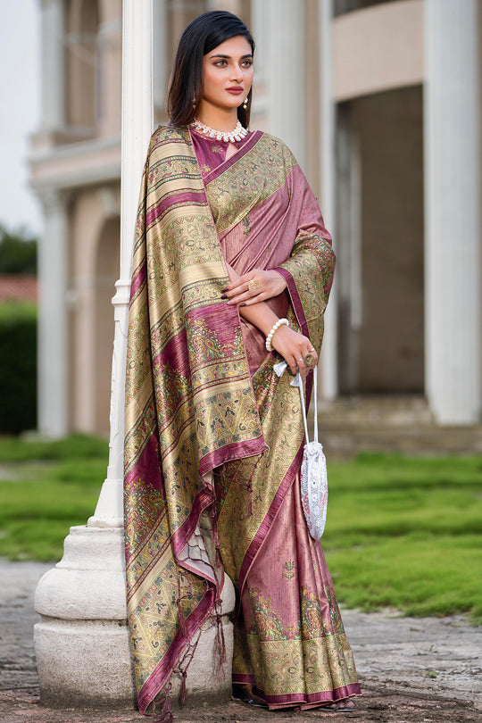 Dusky Purple Satin Saree