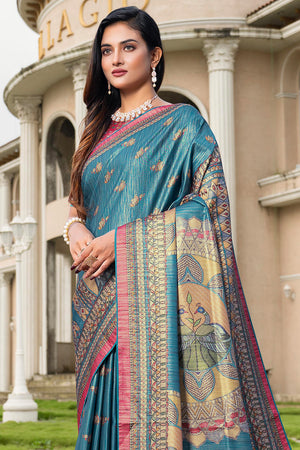 Rama Blue Satin Saree