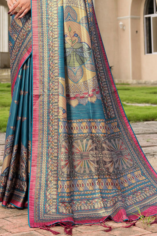 Rama Blue Satin Saree