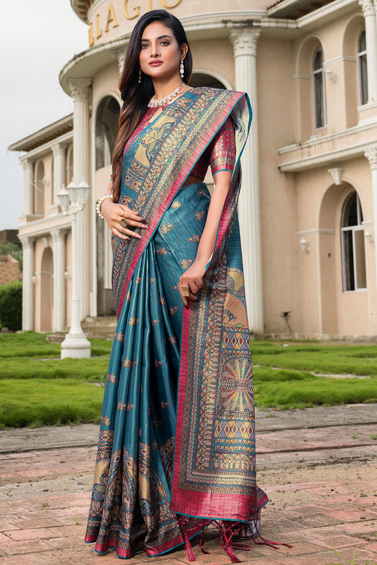 Rama Blue Satin Saree