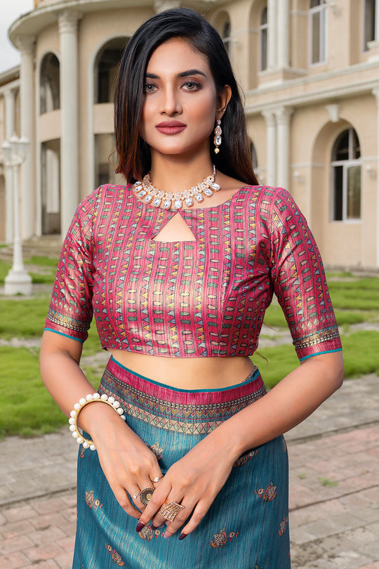 Rama Blue Satin Saree