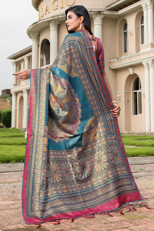 Rama Blue Satin Saree