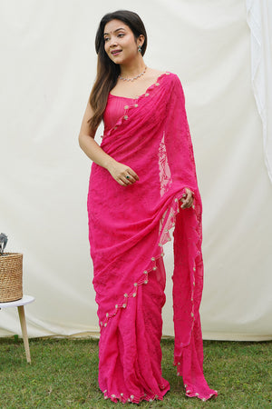 Pink Georgette Saree With Blouse Piece