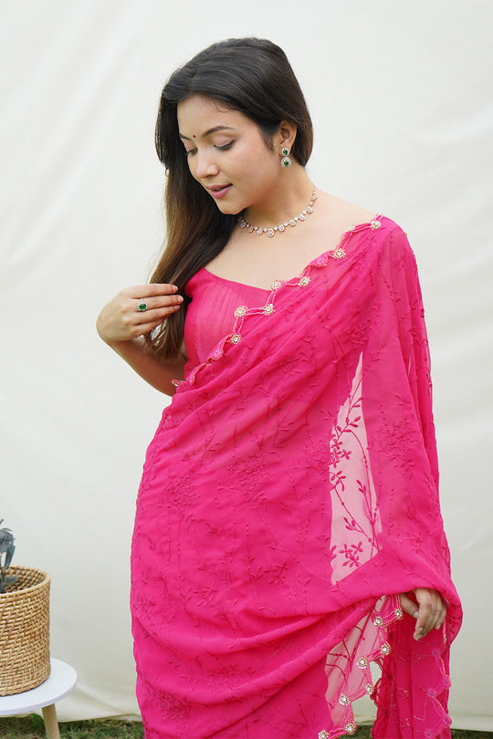 Pink Georgette Saree With Blouse Piece