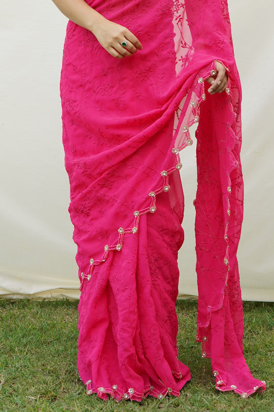 Pink Georgette Saree With Blouse Piece