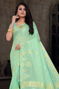 Womens Cotton Green Saree With Blouse Piece