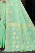 Womens Cotton Green Saree With Blouse Piece
