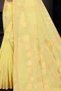 Womens Cotton Yellow Saree With Blouse Piece