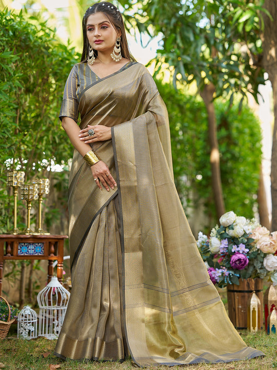 Grey Tissue  Saree With Blouse Piece