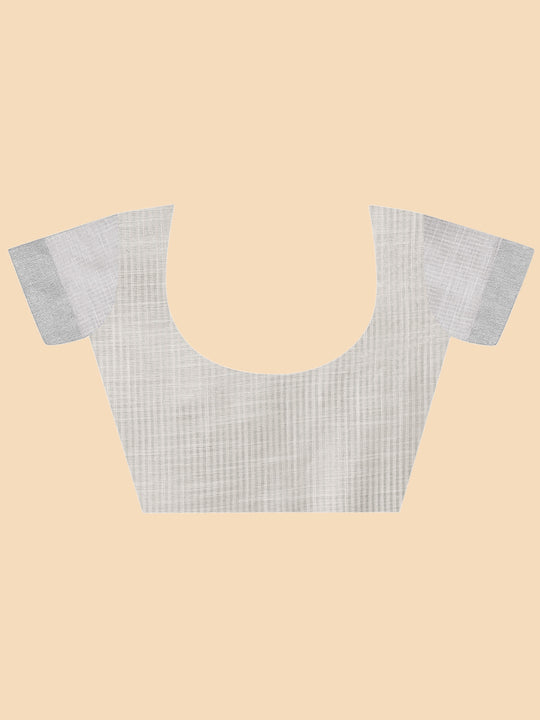 Grey Pure Linen Blend Saree With Blouse Piece