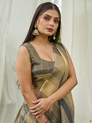 Grey Tissue Mosqus Saree With Blouse Piece