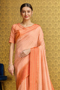 Orange Georgette Printed Saree With Blouse Piece